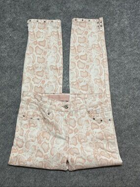 Marc Aurel Snake-Print Studded Jeans in Light Pink
